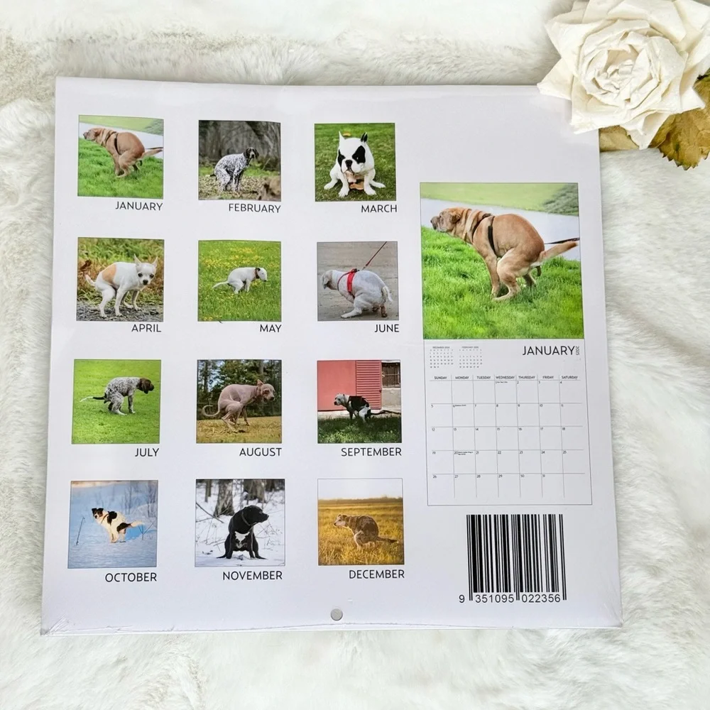 New with tags 2025 Dogs Pooping Calendar -pages of various dogs popping